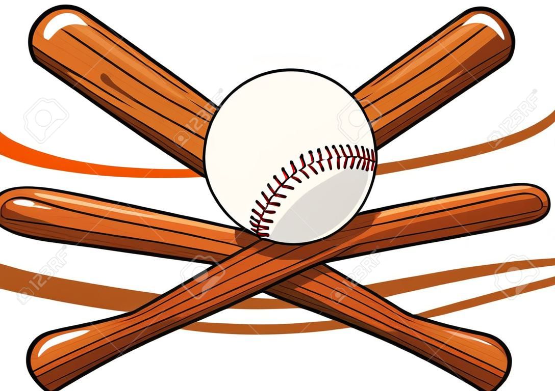 Baseball Ball gekreuzt Holzschläger Logo Cartoon Vektor isoliert auf weiss