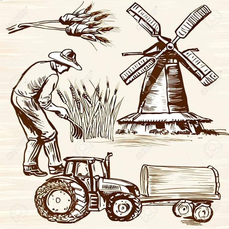 农民收割小麦手绘收藏