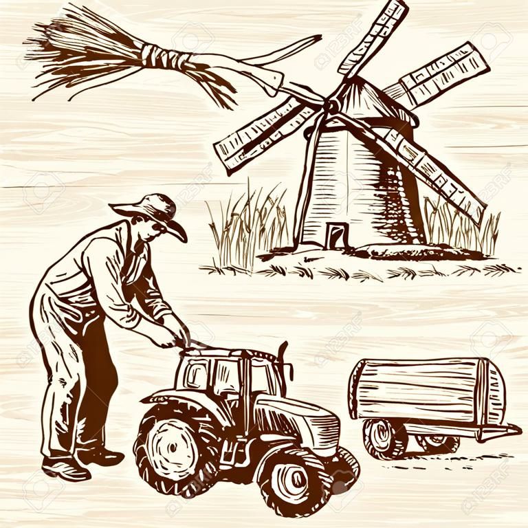 农民收割小麦手绘收藏
