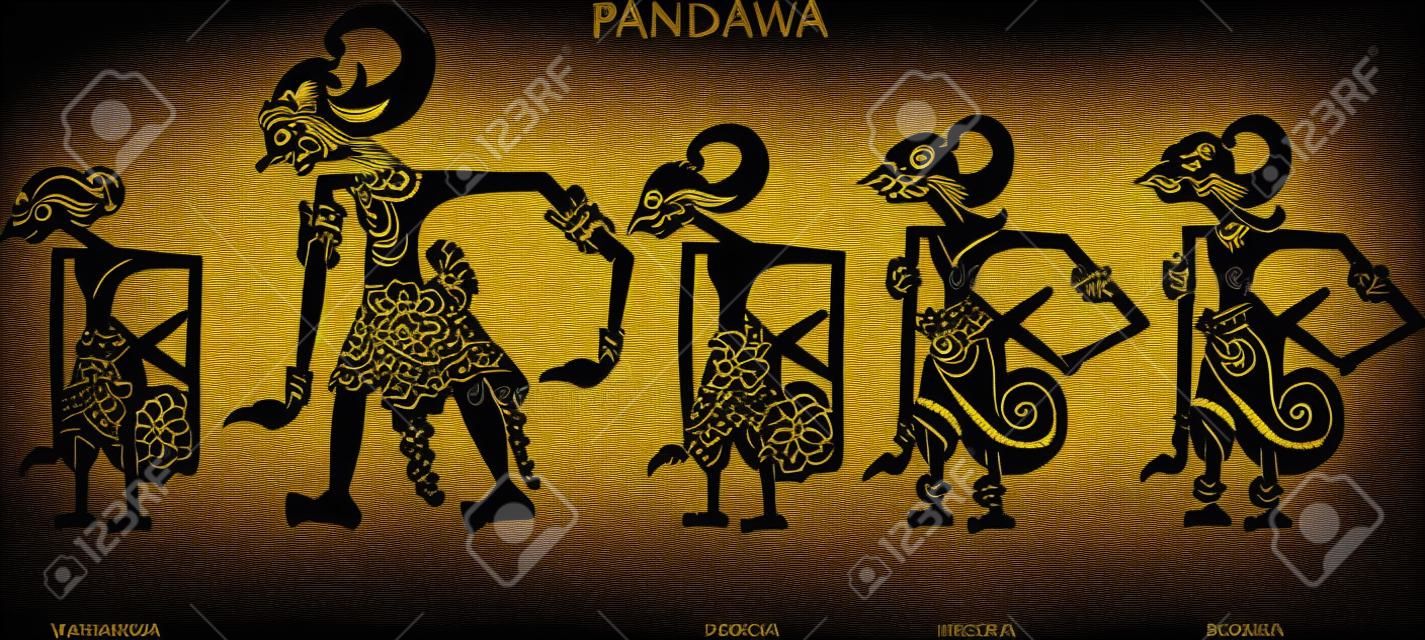 Wayang Pandawa Character, Puppet tradicional indonésio da sombra - ilustração vetorial