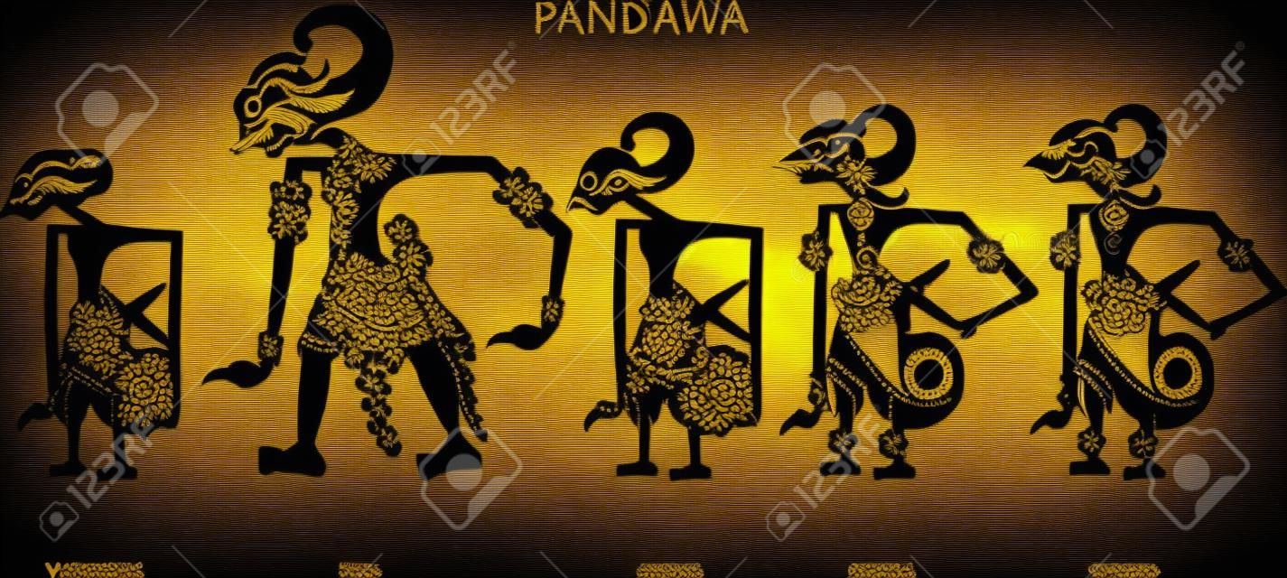 Wayang Pandawa Karakter, Indonesisch Traditional Shadow Puppet - Vector Illustratie