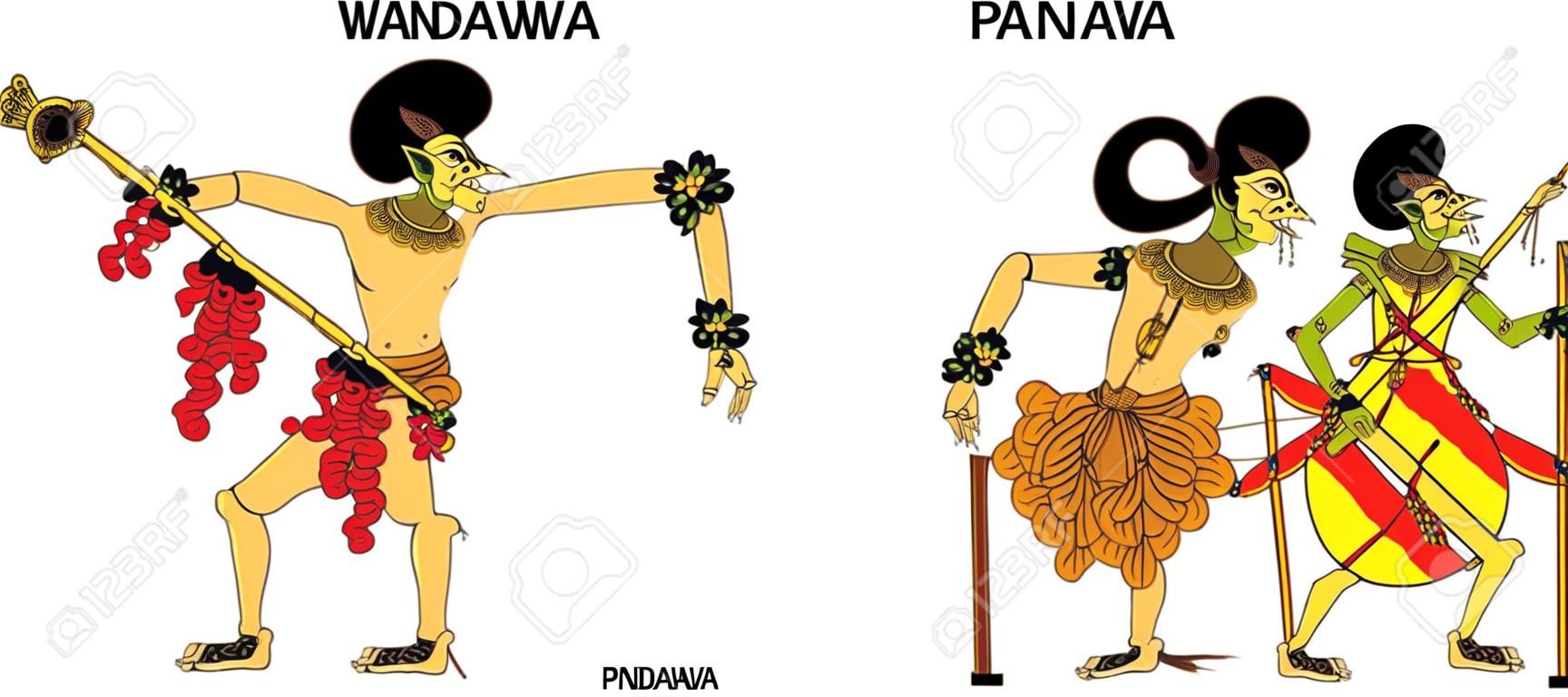 Wayang pandawa charakter, indonezyjski tradycyjny cień lalek - ilustracja wektorowa