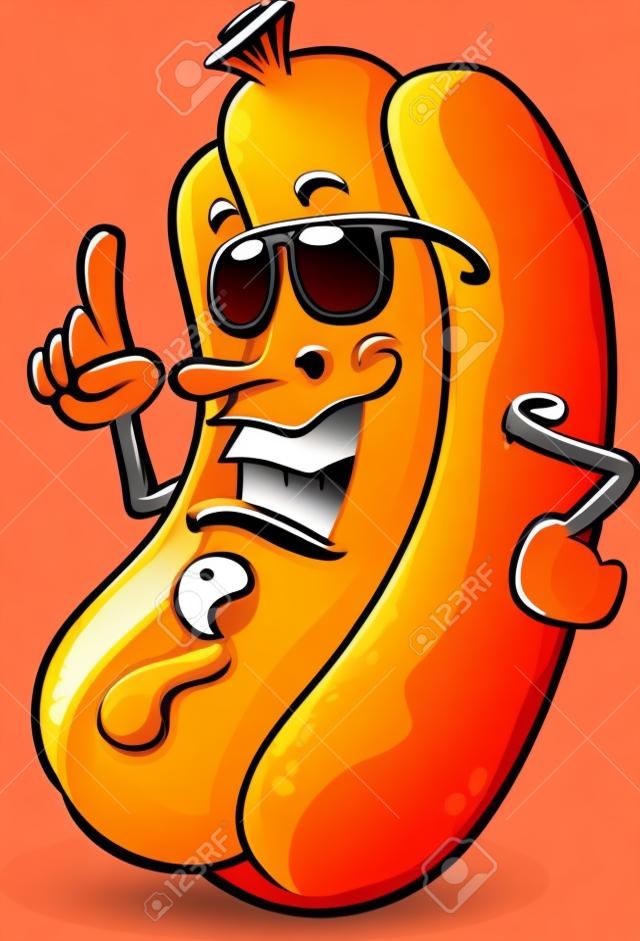 Hot Dog Cartoon Character Wearing Sunglasses