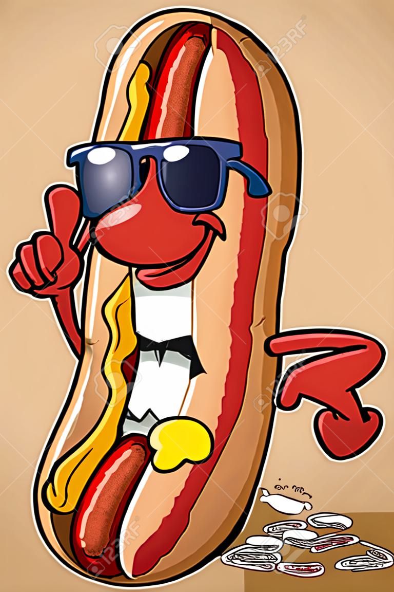 Hot Dog Karikatür Karakter Güneş Giymek