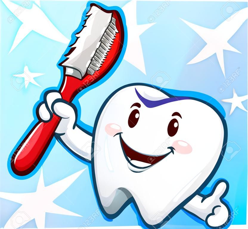 牙科牙齒吉祥物卡通人物與牙刷