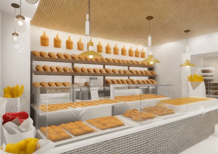 3d визуализация дизайна интерьера пекарни