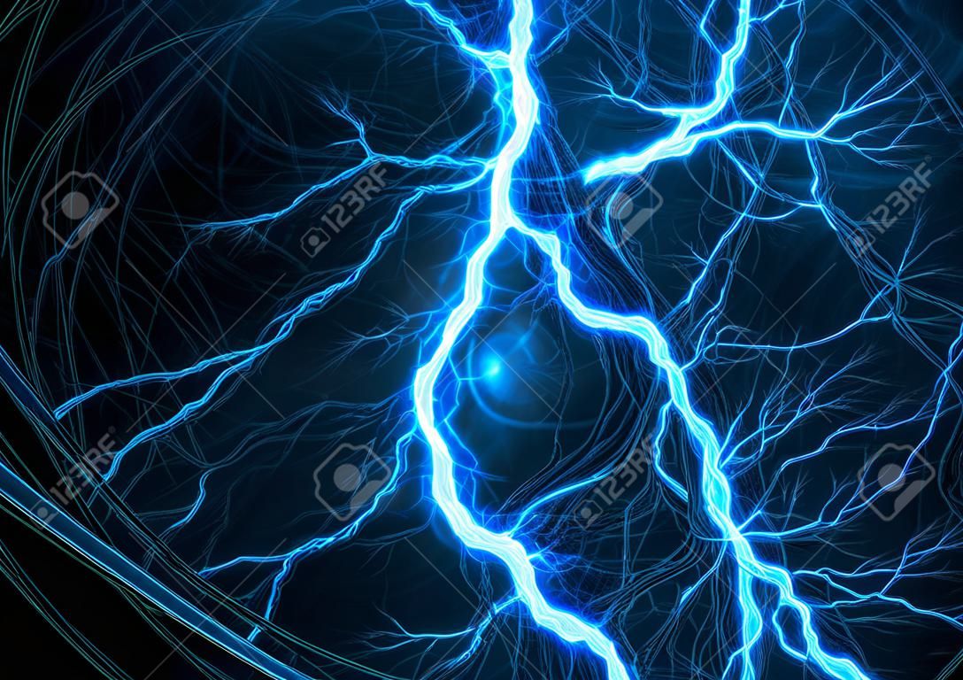 Blue electric lightning - abstract electrical background