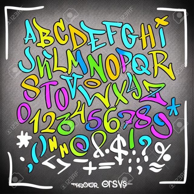 Hand written graffiti font alphabet. Vector lettering