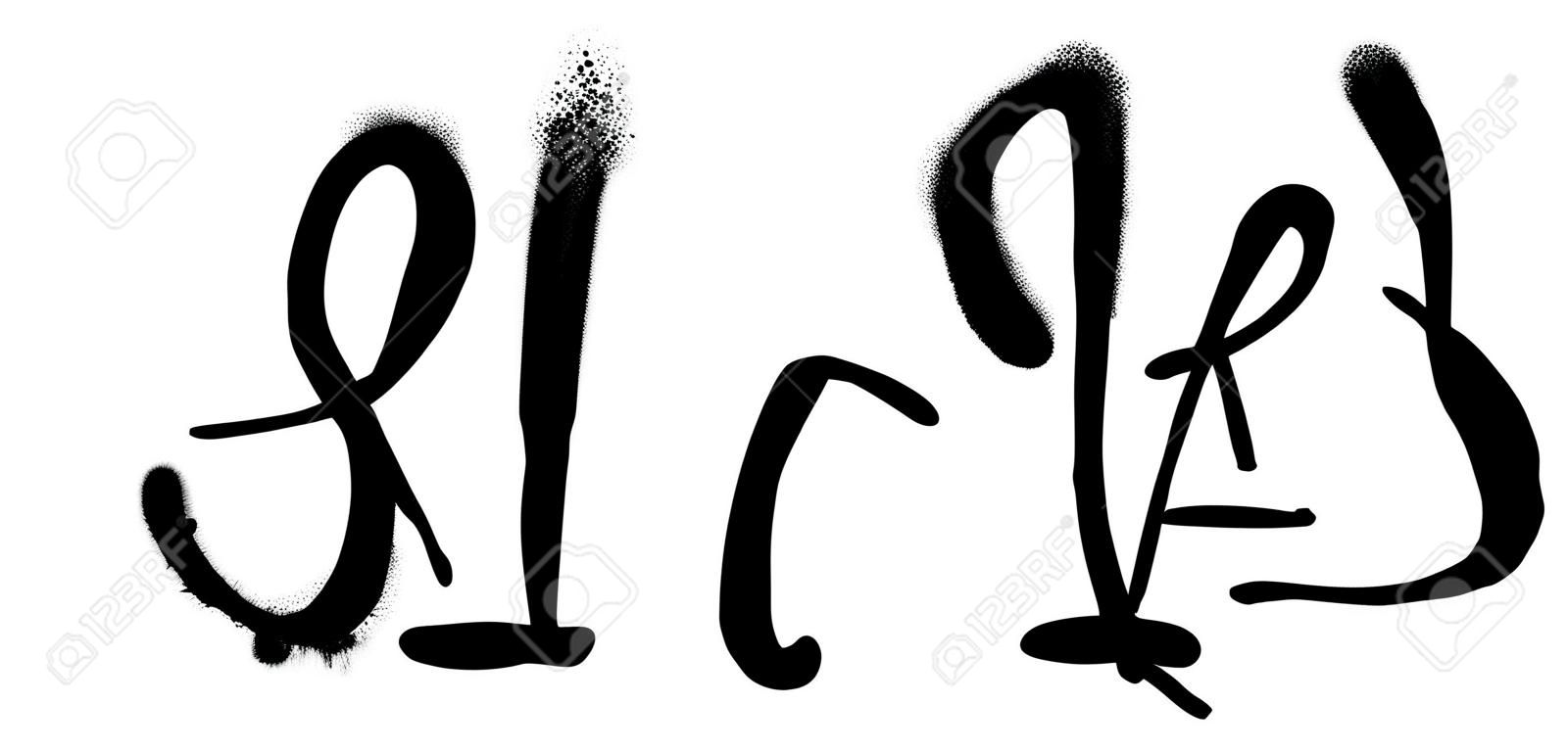 Graffiti de fuente de viaje rociado con exceso de rociado en negro sobre blanco. Ilustración vectorial