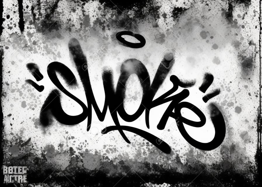 Sprayed Smoke font graffiti with overspray in black over white. Vector graffiti art illustration.