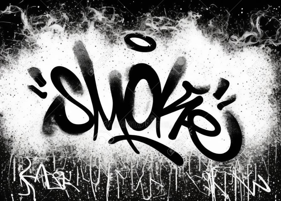 Sprayed Smoke font graffiti with overspray in black over white. Vector graffiti art illustration.