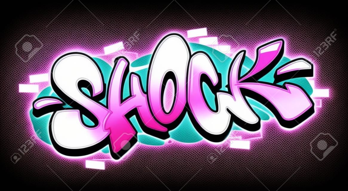 Shock font in graffiti style. Vector illustration.