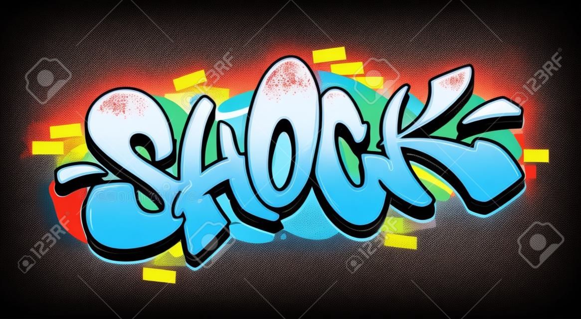 Carattere shock nell'illustrazione vettoriale stile graffiti