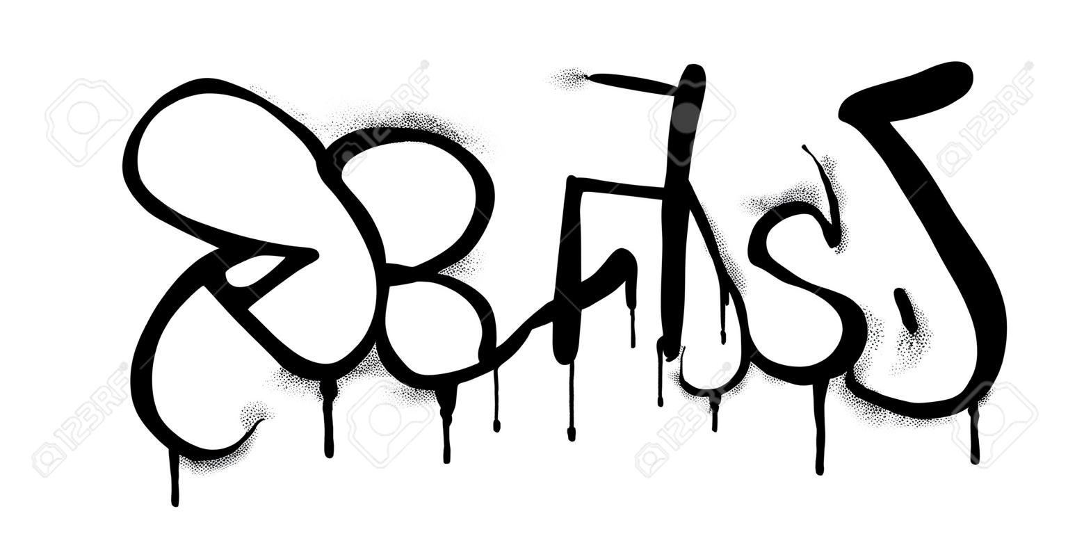 Graffiti di font repost spruzzati con overspray in nero su bianco. illustrazione vettoriale.