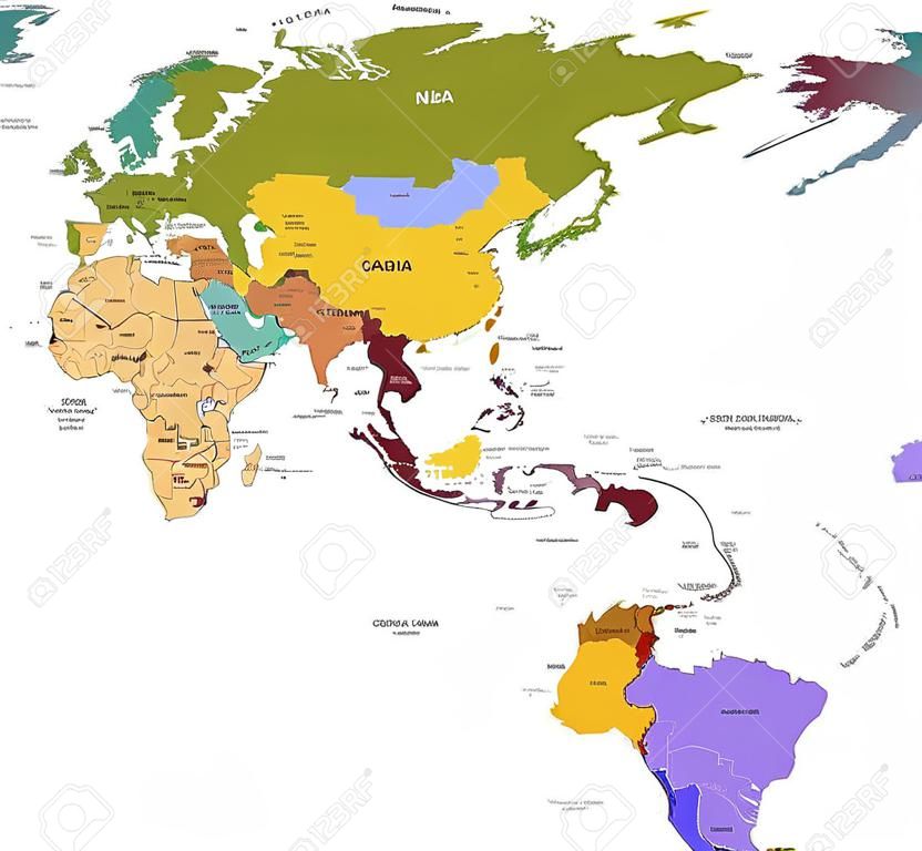 Kaart van Zuid- en Noord-Amerika met landen, hoofdsteden en grote steden