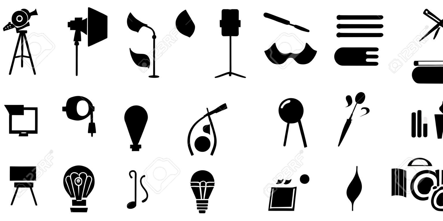 set of icons dedicated to arts: painting, music, literature, ballet, theater and cinema.