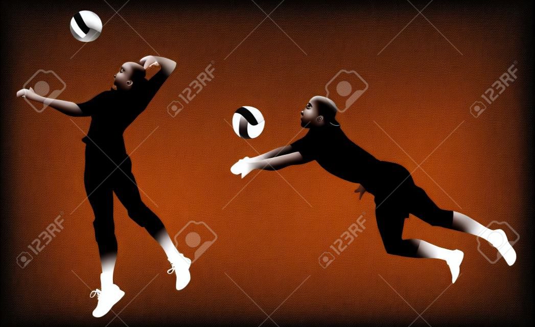 Jugadores de voleibol iconos negros. imágenes prediseñadas.
