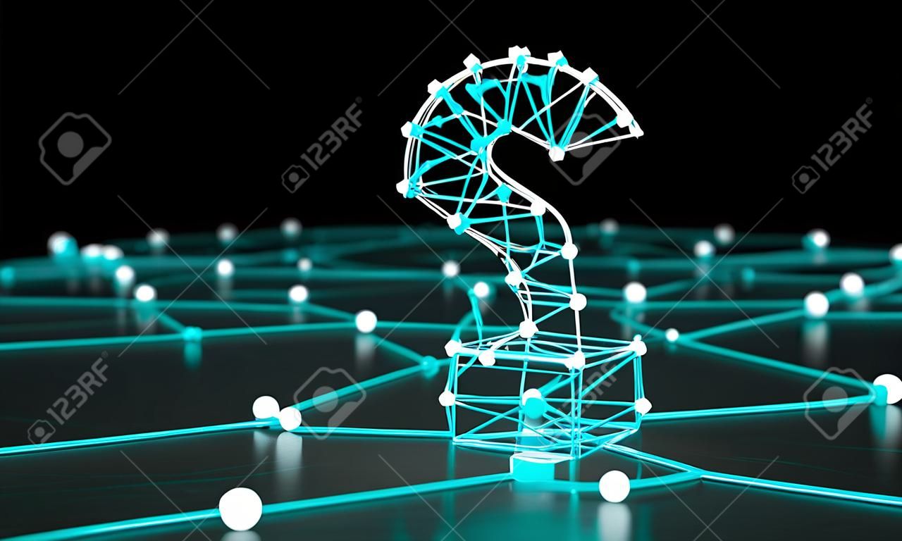 네트워킹 및 통신 질문 3d 그림 물음표와 과학 및 기술 질문의 개념과 인터넷상의 답변
