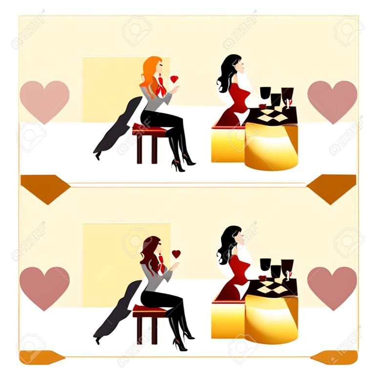 Set four girls and poker elements in 3D image. vector illustration 