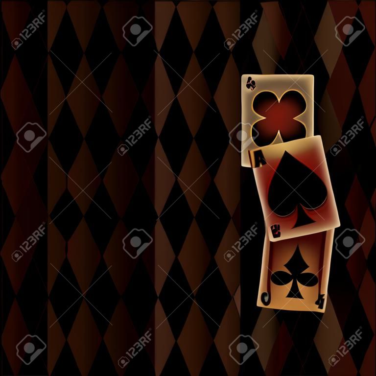 Vintage Casino banner z pokerowych kart, ilustracji wektorowych