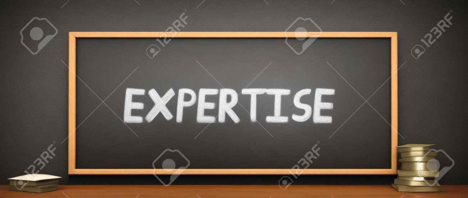 Expertise chalk text on blackboard, 3d render illustration
