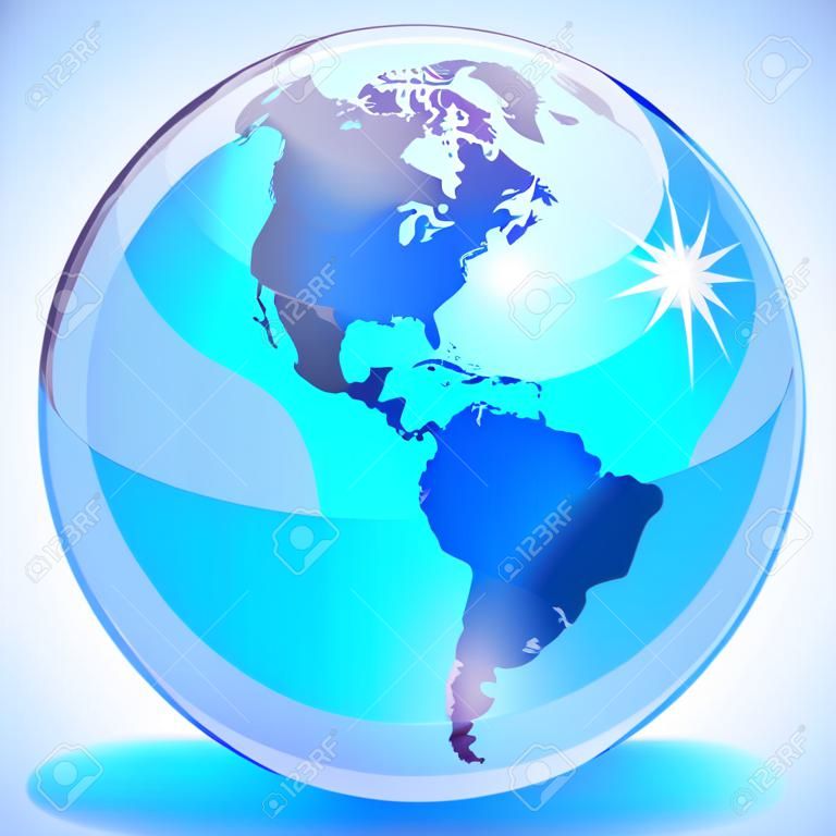 Blauwe marmeren wereldbol met de Stille Oceaan, Amerika en de Atlantische Oceaan.
