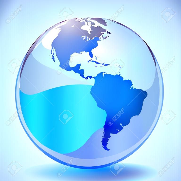 Monde de marbre bleu montrant l'océan Pacifique, les Amériques et l'océan Atlantique.