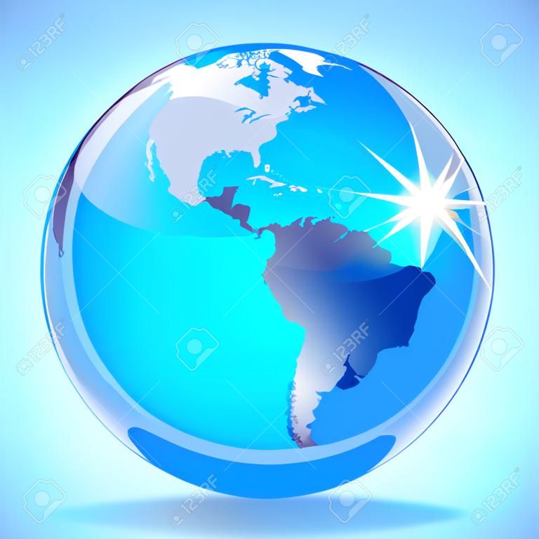 Мрамор голубой глобус, показывая на Тихий океан, Северную и Южную Америку и Атлантический океан.