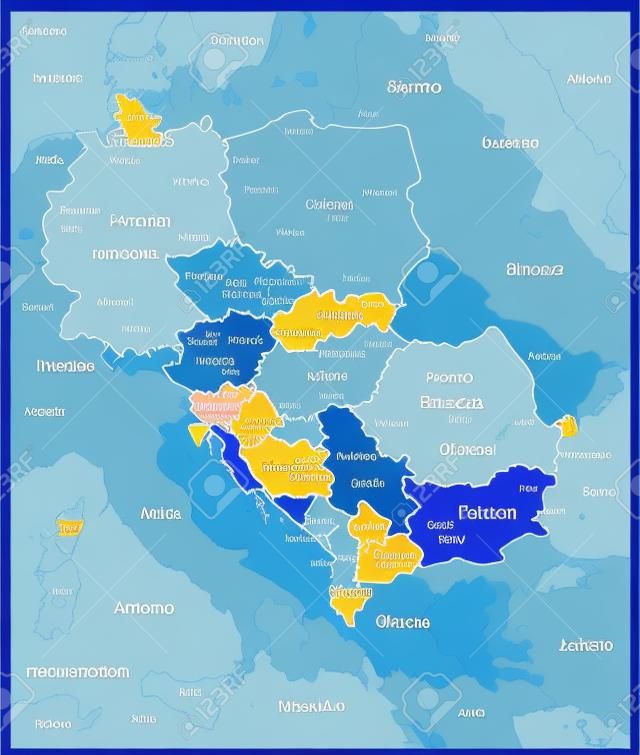 Central Europe Map In Colors Of Blue. Vector illustration.