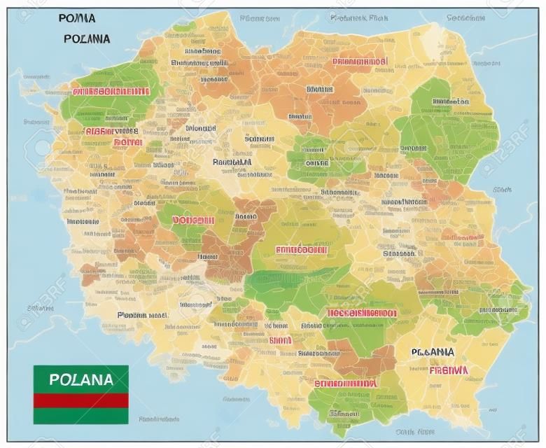 ポーランド詳細行政地図と道路 - ポーランドベクトルイラストの詳細地図。