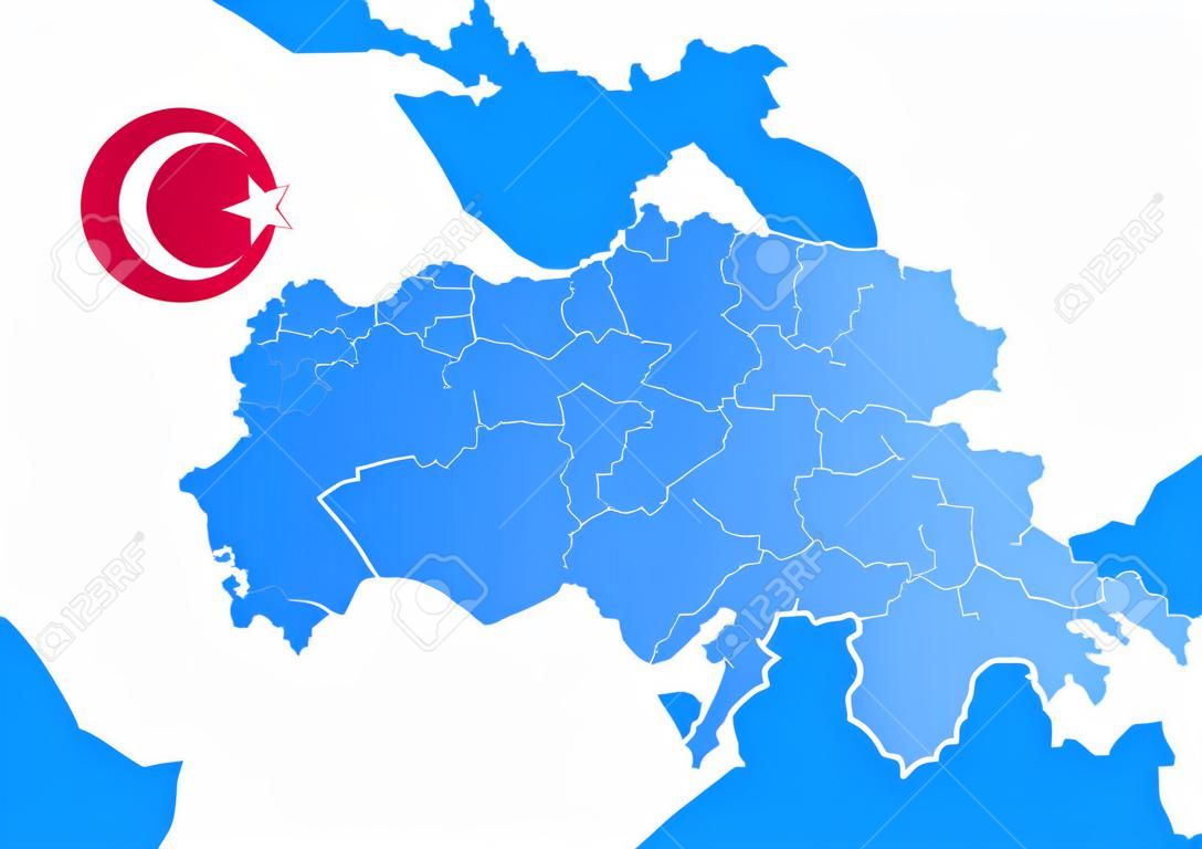 Turkey map and flag. No text. Image contains layers with map contours. Highly detailed vector illustration.