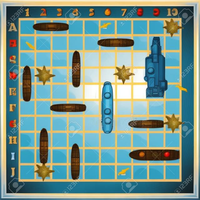 Sea battle. Board game. Vector illustration.