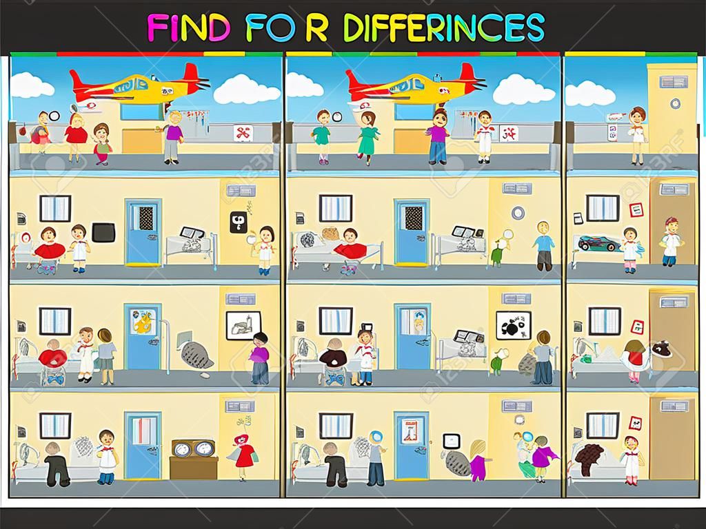jeux pour les enfants: trouver les vingt différences dans l'hôpital