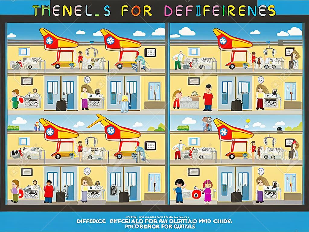 jeux pour les enfants: trouver les vingt différences dans l'hôpital