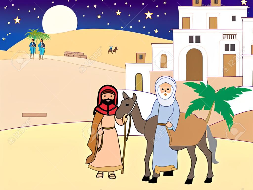 Illusztráció Mária és József utazás Betlehembe