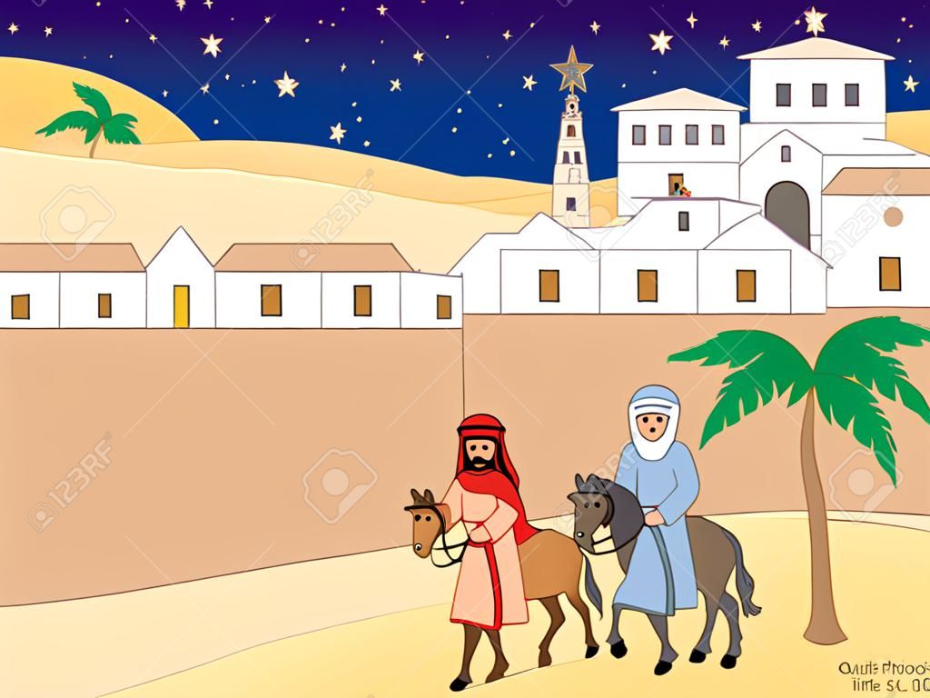マリアとヨセフのベツレヘムへの旅のイラスト