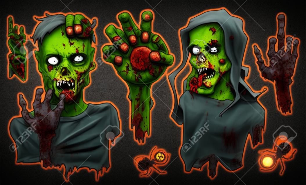 Zombie Sticker Pack für Halloween Handspinne