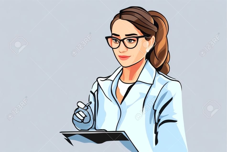 Woman doctor Vector sketch storyboard. Detailed character illustration
