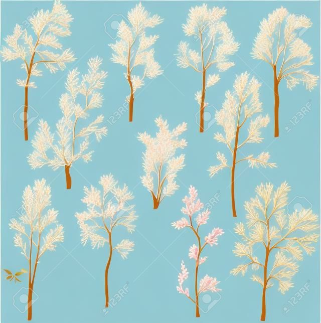 set of different spring trees, vector illustration