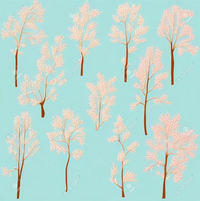 set of different spring trees, vector illustration