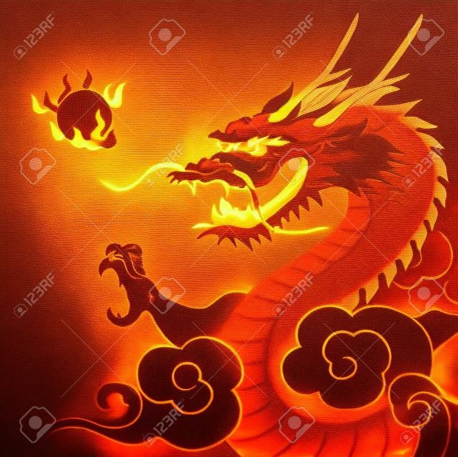 Dragon chinois traditionnel avec flamboyante perle