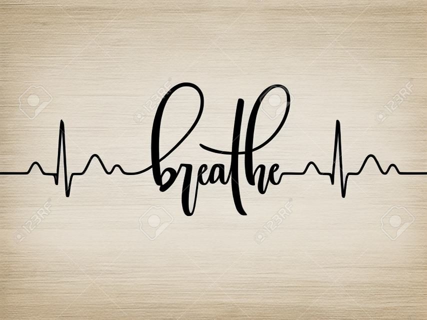 Línea de cardiograma que forma la palabra respirar. Caligrafía moderna, escrita a mano