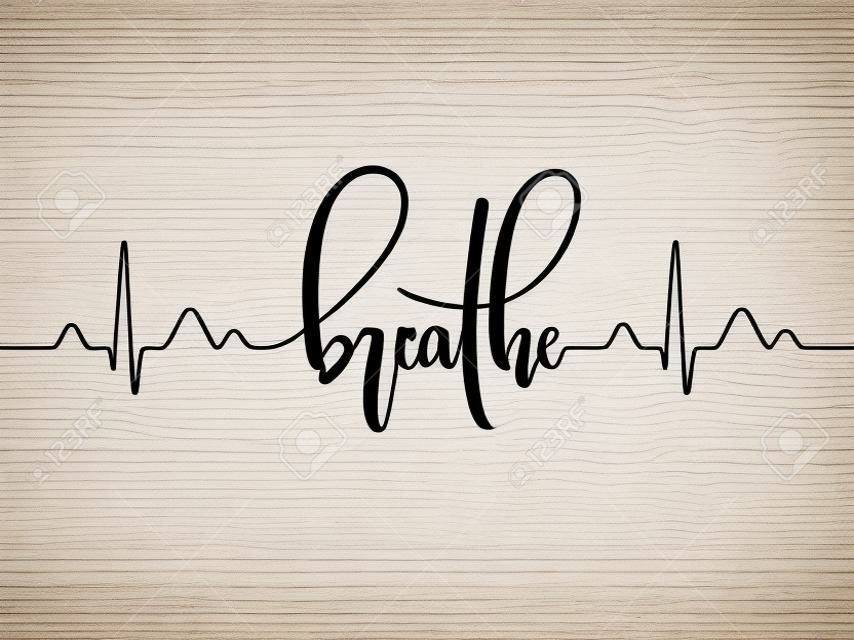 Línea de cardiograma que forma la palabra respirar. Caligrafía moderna, escrita a mano