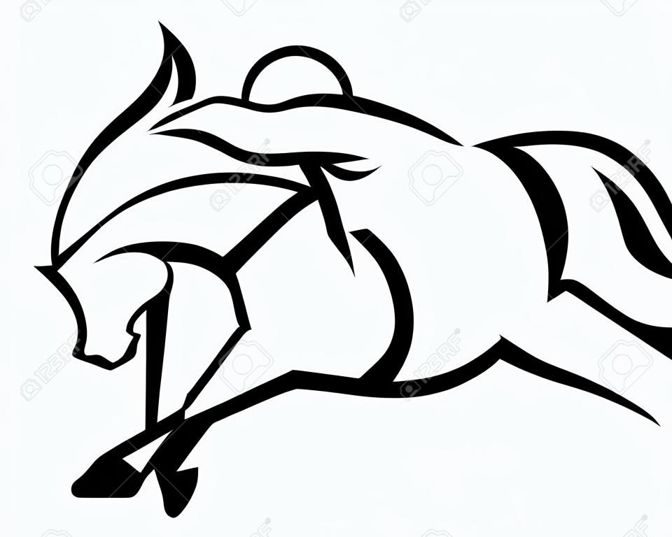 muestran el emblema de saltar - esquema blanco y negro de caballo y jinete
