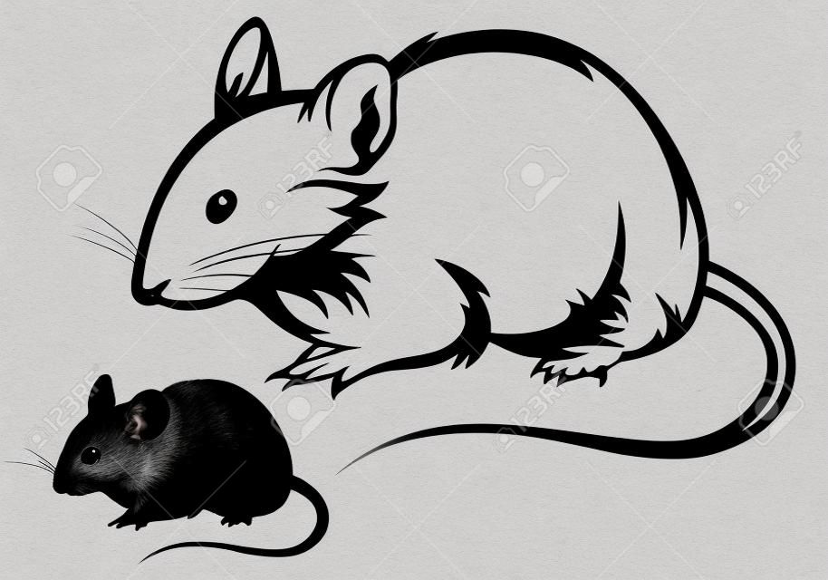 ratón blanco y negro contorno y silueta