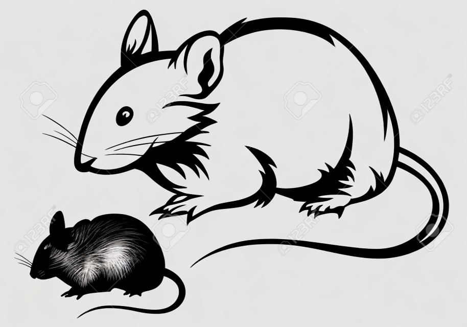 del mouse contorno bianco e nero e silhouette