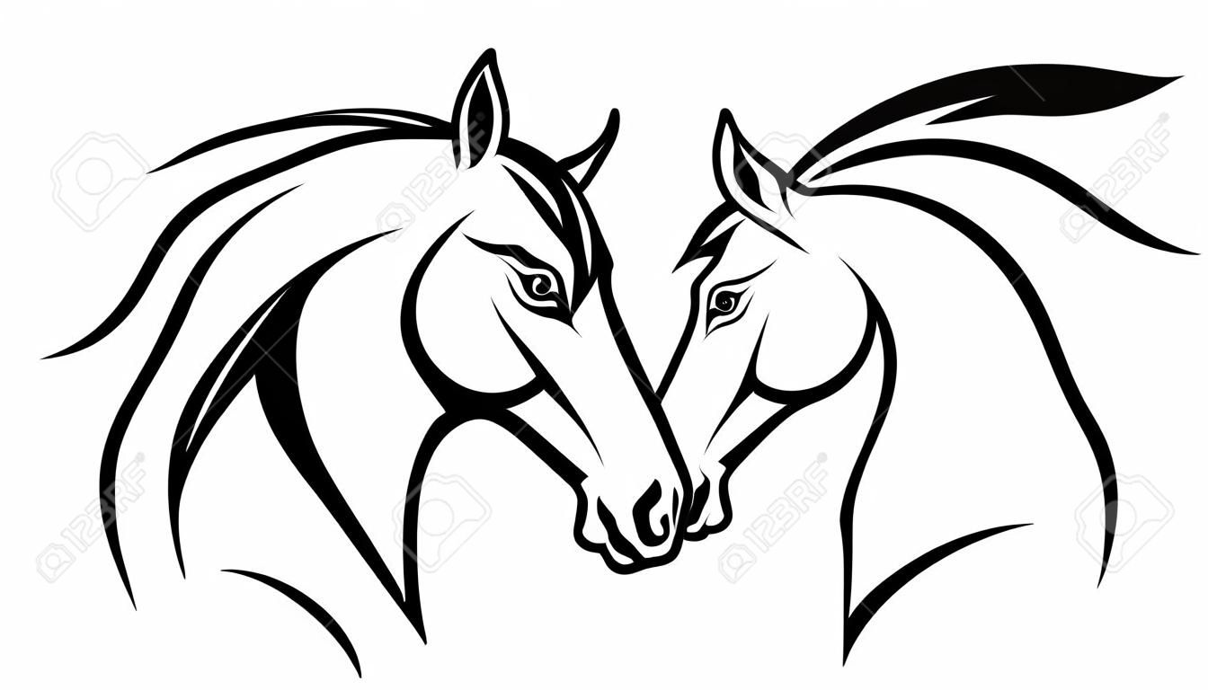 horse head vector design - black and white outline