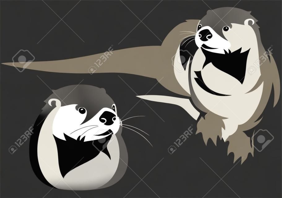 niedlichen Otter Schwarz-Weiß-Vektor-Illustration
