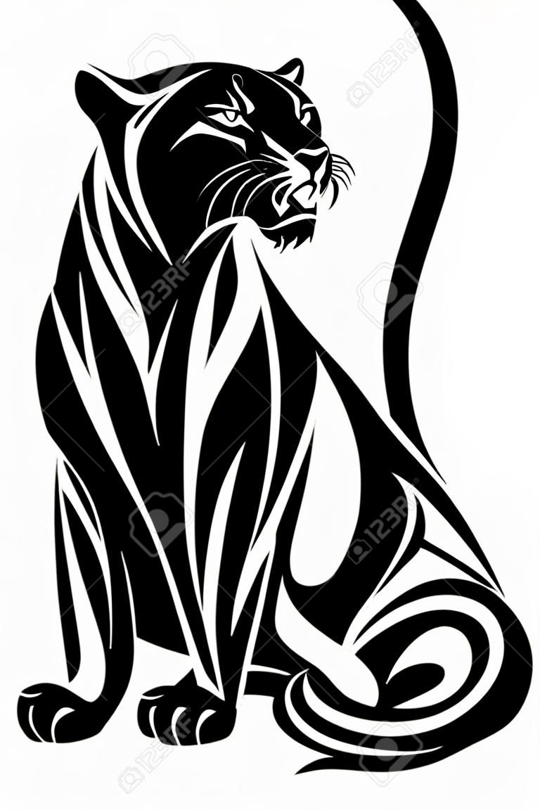 черная пантера элемент дизайна - сидя большой кот векторный контур