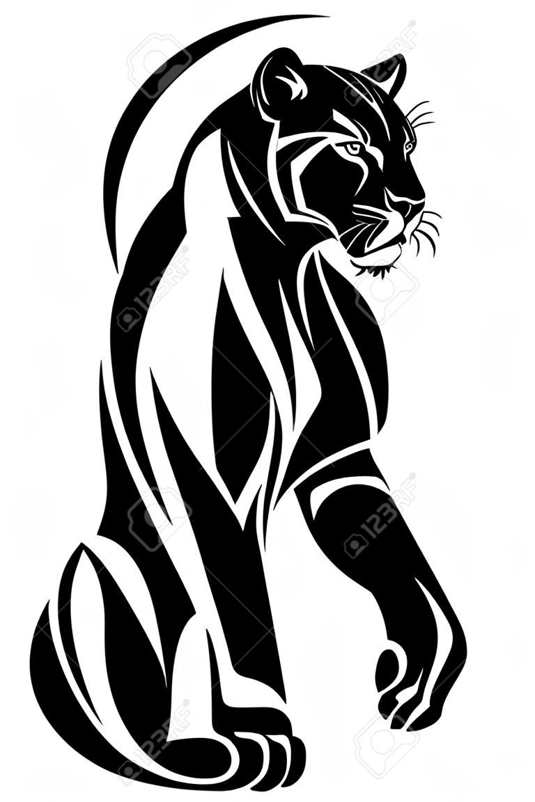 black panther design element - sitting big cat vector outline